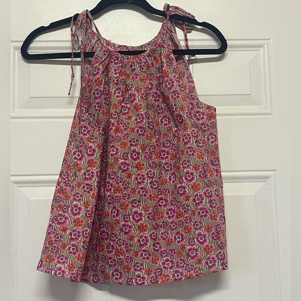 J. Crew Pink Floral Tie-Shoulder Sleeveless Top